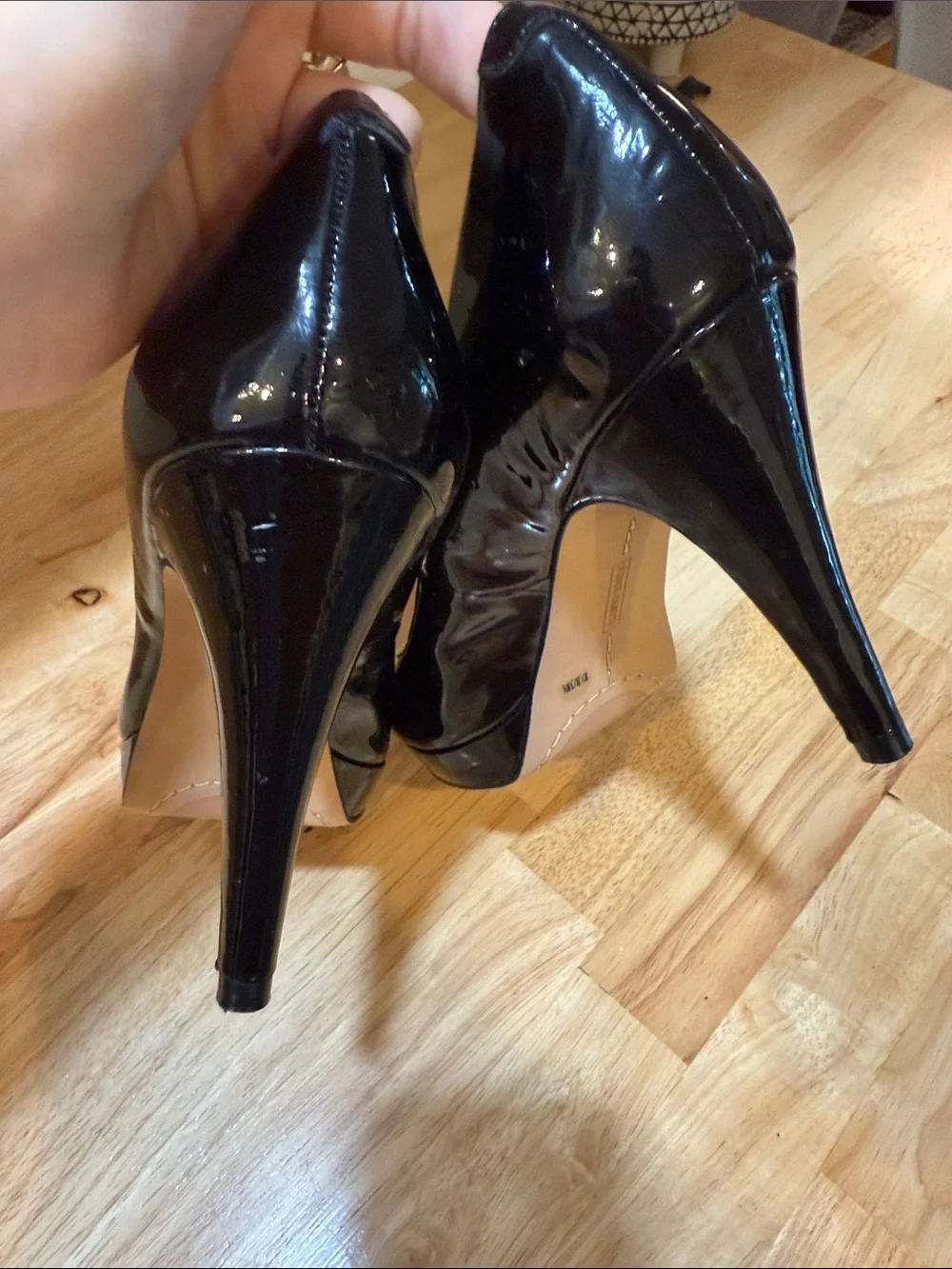 Vince Camuto Black Patent Peep-Toe High Heels